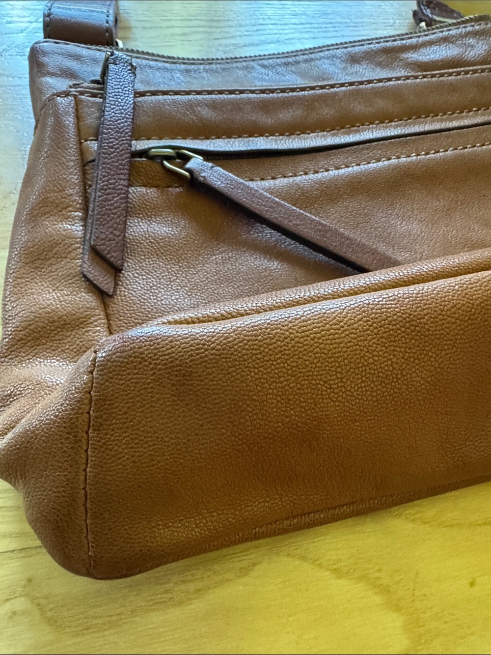 Fossil Brown Leather Crossbody Bag Multi Zip Organizer Purse - Picture 10 of 12